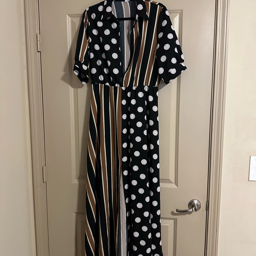 Polka Dot and Stripe Maxi Dress